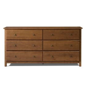 Farmhouse Solid Pine Wood 6 Drawer Dresser (Color: Walnut)