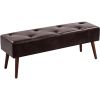 Mid-Century Bed Bench with Leather Upholstered Seat Solid Wood Legs
