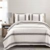 Black Off-White Cream Stripe Reversible Cotton Quilt Set