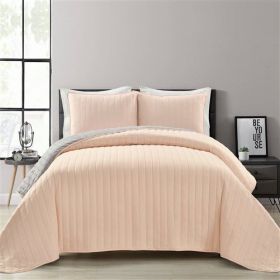Soft Reversible Lightweight Quilt Set in Rose Blush Pink and Grey (size: Full/Queen (3 Piece))
