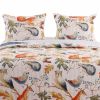 Blue Beige Birds Animals Floral Microfiber Reversible Quilt Set