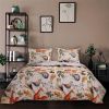 Blue Beige Birds Animals Floral Microfiber Reversible Quilt Set