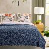 Blue Beige Birds Animals Floral Microfiber Reversible Quilt Set