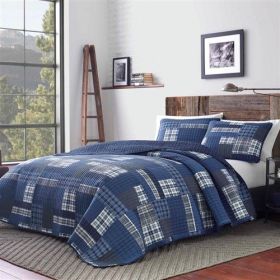 100-Percent Cotton Reversible Blue Patchwork Quilt Set (size: Full/Queen (3 Piece))