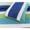 Navy Blue/Green/Teal/White Stripe 100-Percent Cotton Quilt Set