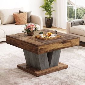 Modern Farmhouse Style Square Coffee Table Wood Finish (Color: Brown Black)