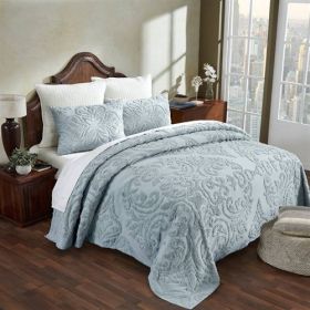 100-Percent Cotton Chenille 3-Piece Coverlet Bedspread Set (Color: Blue, size: Full)