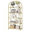 Modern Metal Arched Top Display Rack Bookcase with 5 Glass Storage Shelves