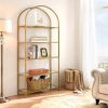 Modern Metal Arched Top Display Rack Bookcase with 5 Glass Storage Shelves