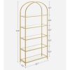 Modern Metal Arched Top Display Rack Bookcase with 5 Glass Storage Shelves