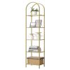 Arched Top Metal Display Rack Narrow Bookcase with 5 Glass Storage Shelves