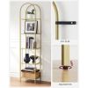 Arched Top Metal Display Rack Narrow Bookcase with 5 Glass Storage Shelves