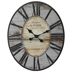 Oversized Distressed Paris Wood Wall Clock (Color: Grey)