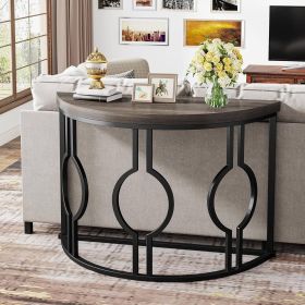 Modern 43-inch Half Moon Accent Console Sofa Table with Top Black Frame (Color: Grey)