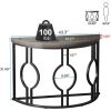 Modern 43-inch Half Moon Accent Console Sofa Table with Top Black Frame