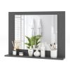 Rectangular 23 x 17 inch Bathroom Mirror with Storage Shelf Wood Finish