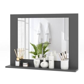 Rectangular 23 x 17 inch Bathroom Mirror with Storage Shelf Wood Finish (Color: Grey)