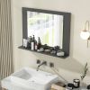 Rectangular 23 x 17 inch Bathroom Mirror with Storage Shelf Wood Finish