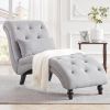 Linen Upholstered Armless Chaise Lounge Chair with Pillow