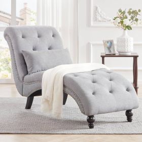 Linen Upholstered Armless Chaise Lounge Chair with Pillow (Color: Grey)