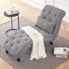 Linen Upholstered Armless Chaise Lounge Chair with Pillow