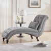 Linen Upholstered Armless Chaise Lounge Chair with Pillow