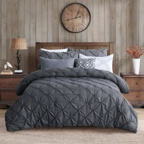 All Season Pleated Hypoallergenic Microfiber Reversible 2 Piece Comforter Set (Color: Grey, size: Twin)