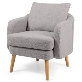 Modern Sherpa Fabric Upholstered Accent Chair with Wooden Legs (Color: Grey)