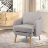 Modern Sherpa Fabric Upholstered Accent Chair with Wooden Legs