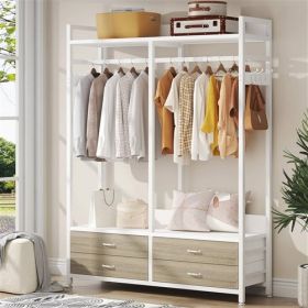 Modern Garment Rack with Clothes Hanging Rod and 4 Storage Drawers (Color: White)