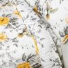 3 Piece White Yellow Grey Reversible Floral Birds Cotton Quilt Set