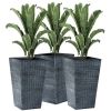 Set of 3 - Faux Rattan Plastic Tall Large Flower Pots