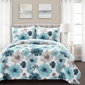 Flowers Lightweight Polyester Microfiber Quilt Set (Color: Blue Grey, size: King (3 Piece))