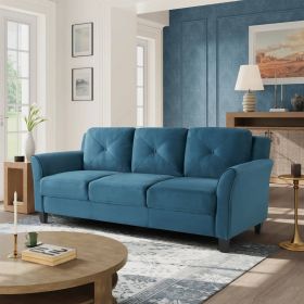 Modern 3-Seater Upholstered Sofa Microfiber with Button Tufted Cushions (Color: Blue)