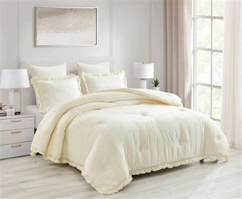 Oversized Microfiber 3-Piece Comforter Set with Ruffled Edge Trim (Color: Ivory, size: King)