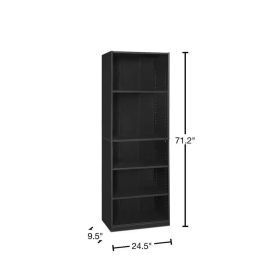 71-inch Tall 5-Shelf Bookcase Wood Finish (Color: Black)