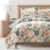 Floral Country Cottage Blue Green Coral Beige 3 Piece Comforter Set