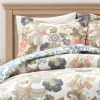 Floral Country Cottage Blue Green Coral Beige 3 Piece Comforter Set