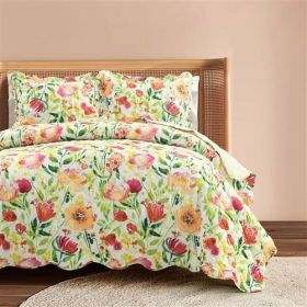 Lightweight Polyester Scalloped Edges Floral Quilt Set (size: King/Cal King)
