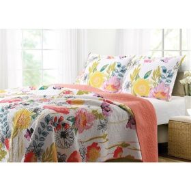 3-Piece Cotton Quilt Set with Multi-Color Floral Pattern (size: King)