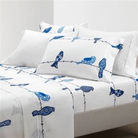 Floral Birds on Wire Soft Polyester 6 Piece Sheet Set (size: King)