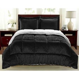 Ultra Soft Sherpa Wrinkle Resistant Comforter Set in Black (size: King (3 Piece))