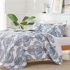 Soft Microfiber Reversible Blue/White Baroque Floral Design Quilt Set