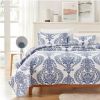 Soft Microfiber Reversible Blue/White Baroque Floral Design Quilt Set