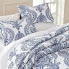 Soft Microfiber Reversible Blue/White Baroque Floral Design Quilt Set