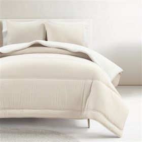 Soft Lightweight Reversible Quilted Comforter Set (Color: White/Beige, size: King/Cal King (3 Piece))