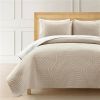Lightweight Fern Leaf Reversible 3-PC White Beige Cotton Quilt Set