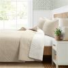 Lightweight Fern Leaf Reversible 3-PC White Beige Cotton Quilt Set