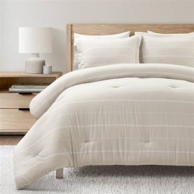 Stripe Lightweight 3-Piece Comforter Set (Color: Beige Off-White, size: King/Cal King)