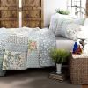 Boho Floral Blue Cotton Lightweight Quilt Set
